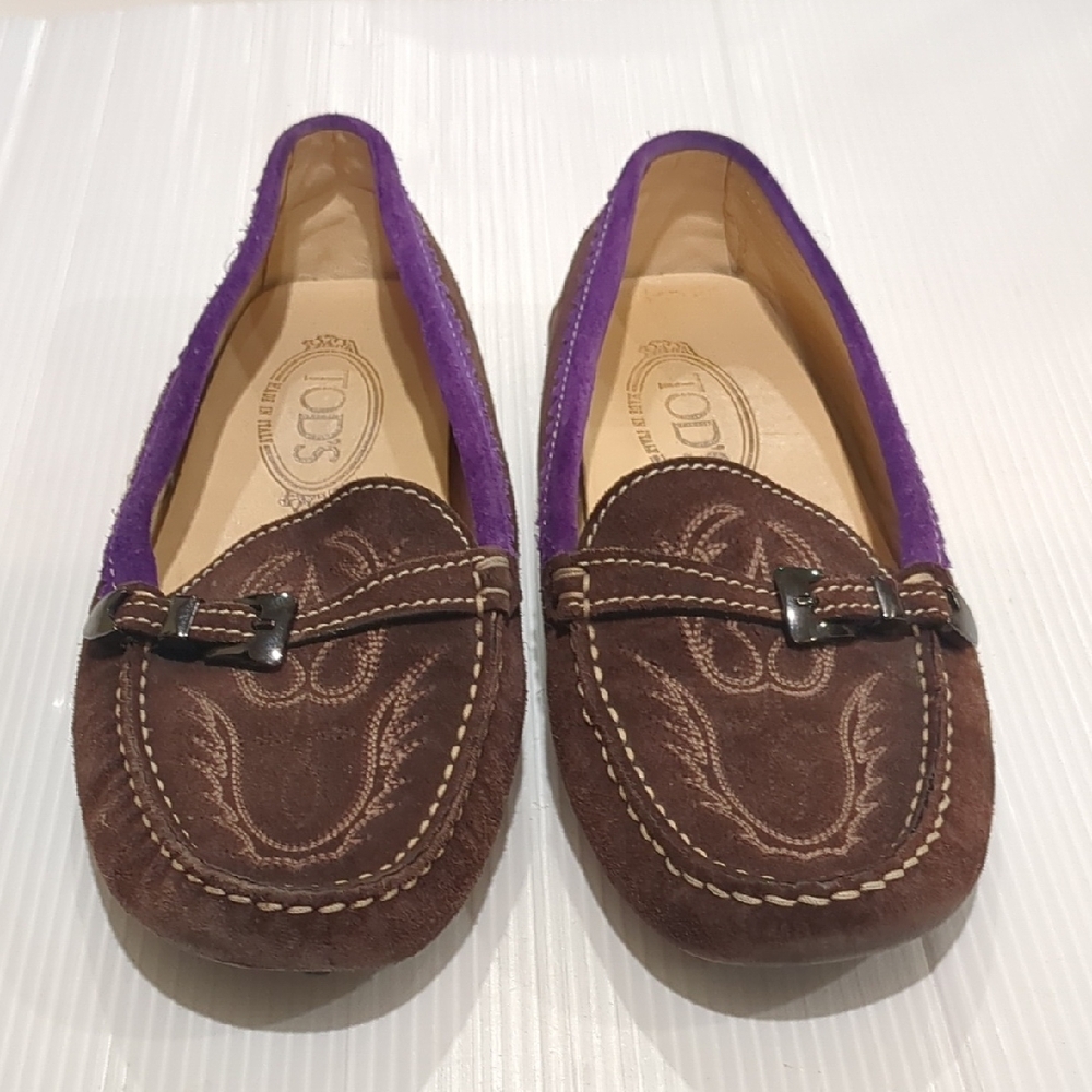 TOD's Brown Suede Leather Loafers Slip-on shoes